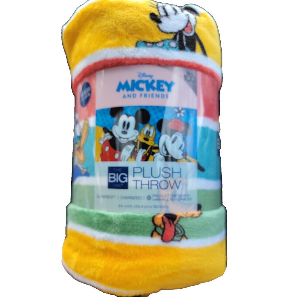Disney MICKEY Mouse FRIENDS STRIPED 5x6' Oversized THROW BLANKET The Big One NEW